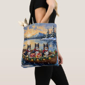 Ruw Collie Kerstboot Vakantie Tote Bag (Dichtbij)