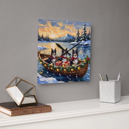 Ruw Collie Kerstboot Vakantie Vierkante Klok (Kantoor)