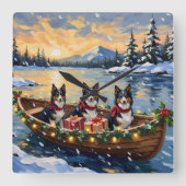 Ruw Collie Kerstboot Vakantie Vierkante Klok (Voorkant)