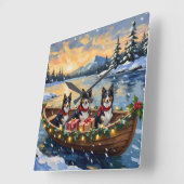 Ruw Collie Kerstboot Vakantie Vierkante Klok (Hoek)