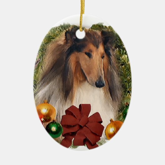 Ruw Collie kerstcadeautjes Ornamenten (Voorkant)