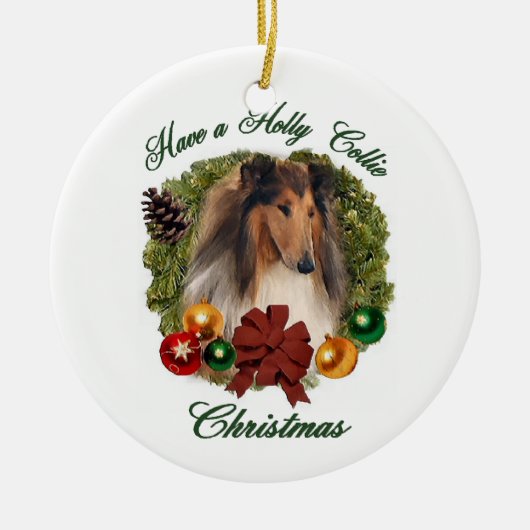 Ruw Collie kerstcadeautjes Ornamenten (Voorkant)