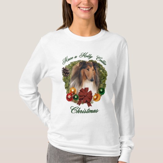 Ruw Collie kerstcadeautjes T-shirt (Voorkant)