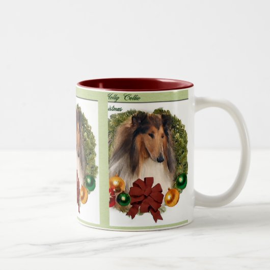 Ruw Collie kerstcadeautjes Tweekleurige Koffiemok (Rechts)