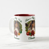 Ruw Collie kerstcadeautjes Tweekleurige Koffiemok (Voorkant links)