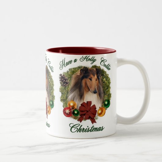 Ruw Collie kerstcadeautjes Tweekleurige Koffiemok (Rechts)
