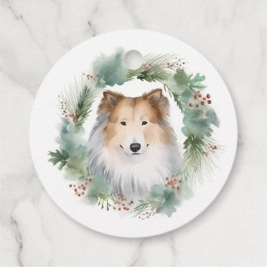 Ruw Collie Kerstkrans Feestelijke Pup Bedankjes Labels (Achterkant)