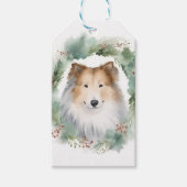 Ruw Collie Kerstkrans Feestelijke Pup Cadeaulabel (Voorkant)
