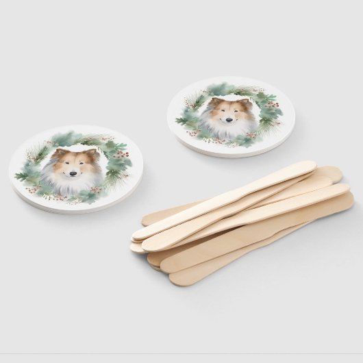 Ruw Collie Kerstkrans Feestelijke Pup Handwaaier (Niet-gemonteerd)