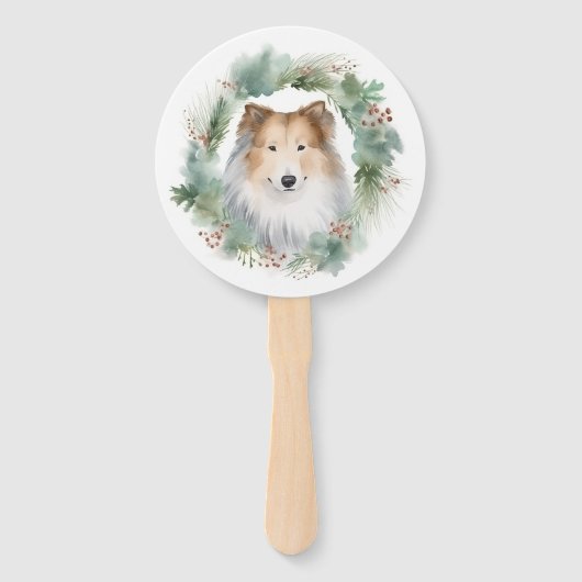 Ruw Collie Kerstkrans Feestelijke Pup Handwaaier (Voorkant)