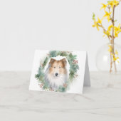 Ruw Collie Kerstkrans Feestelijke Pup Kaart (Gele Bloem)