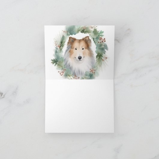 Ruw Collie Kerstkrans Feestelijke Pup Kaart (Binnen)
