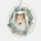 Ruw Collie Kerstkrans Feestelijke Pup Keramisch Ornament (Links)