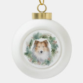 Ruw Collie Kerstkrans Feestelijke Pup Keramische Bal Ornament (Voorkant)