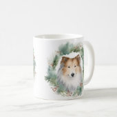 Ruw Collie Kerstkrans Feestelijke Pup Koffiemok (Voorkant rechts)