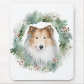 Ruw Collie Kerstkrans Feestelijke Pup Muismat (Voorkant)