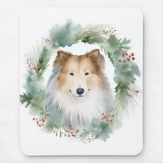 Ruw Collie Kerstkrans Feestelijke Pup Muismat (Voorkant)