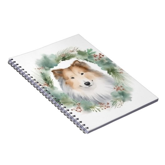 Ruw Collie Kerstkrans Feestelijke Pup Notitieboek (Rechterzijde)