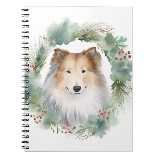 Ruw Collie Kerstkrans Feestelijke Pup Notitieboek (Voorkant)