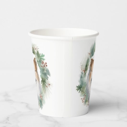 Ruw Collie Kerstkrans Feestelijke Pup Papieren Bekers (Rechts)