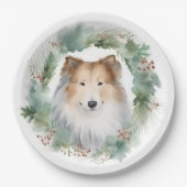 Ruw Collie Kerstkrans Feestelijke Pup Papieren Bordje (Voorkant)