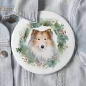Ruw Collie Kerstkrans Feestelijke Pup Ronde Button 6,0 Cm (In situ)