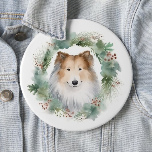 Ruw Collie Kerstkrans Feestelijke Pup Ronde Button 6,0 Cm (In situ)