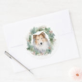 Ruw Collie Kerstkrans Feestelijke Pup Ronde Sticker (Envelop)