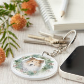 Ruw Collie Kerstkrans Feestelijke Pup Sleutelhanger (Voorkant Rechts)