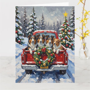 Ruw Collie Kerstmis Rode Truck Vakantie Kaart