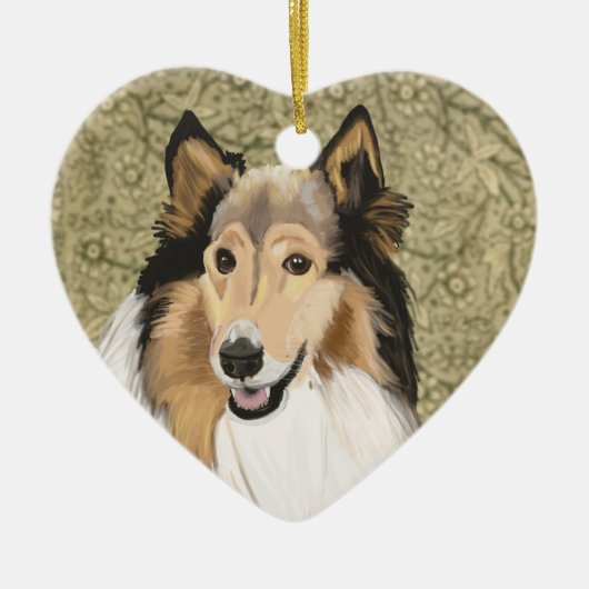 Ruw collie, lang gespierd collie portret keramisch ornament (Voorkant)