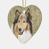 Ruw collie, lang gespierd collie portret keramisch ornament (Links)