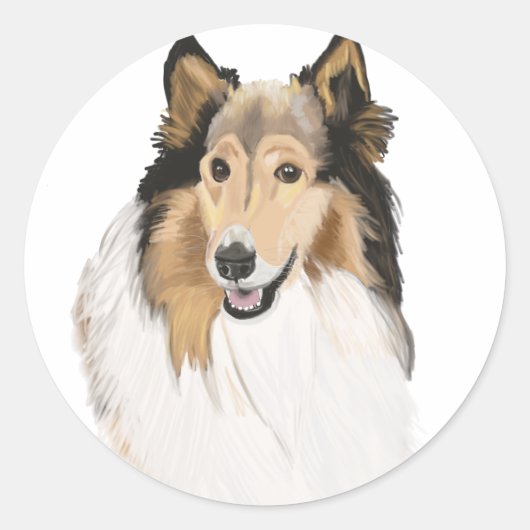 Ruw collie, lang gespierd collie portret ronde sticker (Voorkant)