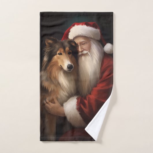 Ruw Collie Met Sinterklaas Feestelijke Kerstmis Bad Handdoek (Handdoek)