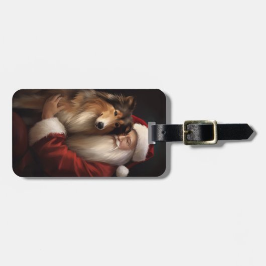 Ruw Collie Met Sinterklaas Feestelijke Kerstmis Bagagelabel (Voorkant horizontaal)