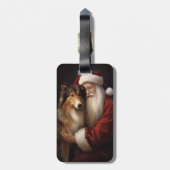 Ruw Collie Met Sinterklaas Feestelijke Kerstmis Bagagelabel (Achterkant verticaal)