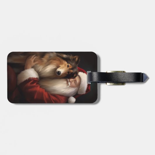 Ruw Collie Met Sinterklaas Feestelijke Kerstmis Bagagelabel (Achterkant horizontaal)