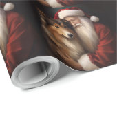 Ruw Collie Met Sinterklaas Feestelijke Kerstmis Cadeaupapier (Rol Hoek)
