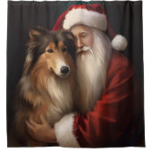 Ruw Collie Met Sinterklaas Feestelijke Kerstmis Douchegordijn (Voorkant)
