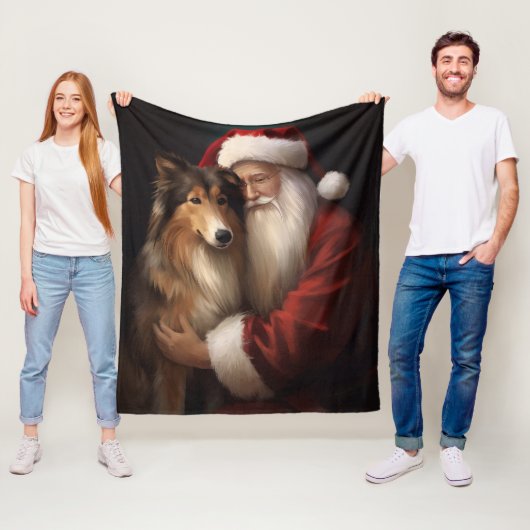 Ruw Collie Met Sinterklaas Feestelijke Kerstmis Fleece Deken (In situ)