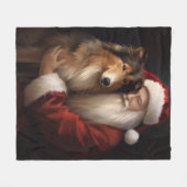 Ruw Collie Met Sinterklaas Feestelijke Kerstmis Fleece Deken (Voorkant (Horizontaal))