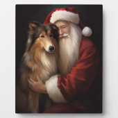 Ruw Collie Met Sinterklaas Feestelijke Kerstmis Fotoplaat (Voorkant)