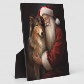Ruw Collie Met Sinterklaas Feestelijke Kerstmis Fotoplaat (Zijkant)