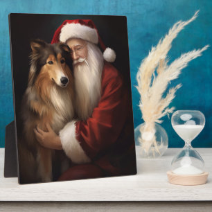 Ruw Collie Met Sinterklaas Feestelijke Kerstmis Fotoplaat