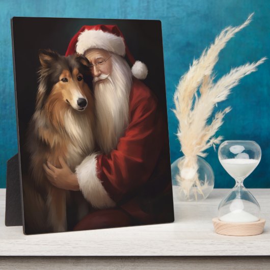 Ruw Collie Met Sinterklaas Feestelijke Kerstmis Fotoplaat (Zijkant)