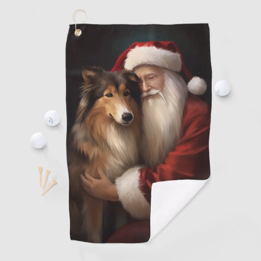 Ruw Collie Met Sinterklaas Feestelijke Kerstmis Golfhanddoek (Insitu)