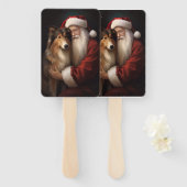 Ruw Collie Met Sinterklaas Feestelijke Kerstmis Handwaaier (Voorkant en achterkant)