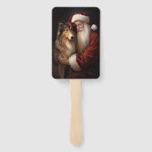 Ruw Collie Met Sinterklaas Feestelijke Kerstmis Handwaaier (Achterkant)