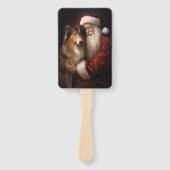 Ruw Collie Met Sinterklaas Feestelijke Kerstmis Handwaaier (Voorkant)
