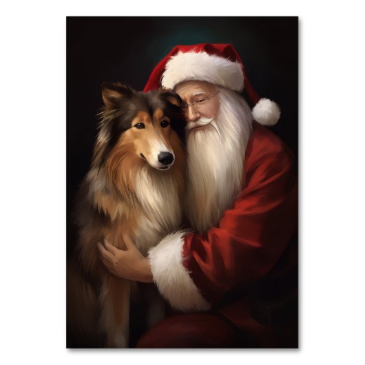 Ruw Collie Met Sinterklaas Feestelijke Kerstmis Kaart (Voorkant)
